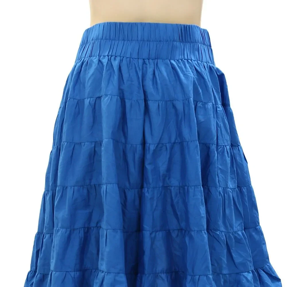 Merlette NYC Texel Skirt Tiered High Waisted Solid Pull-On Cotton M 263609